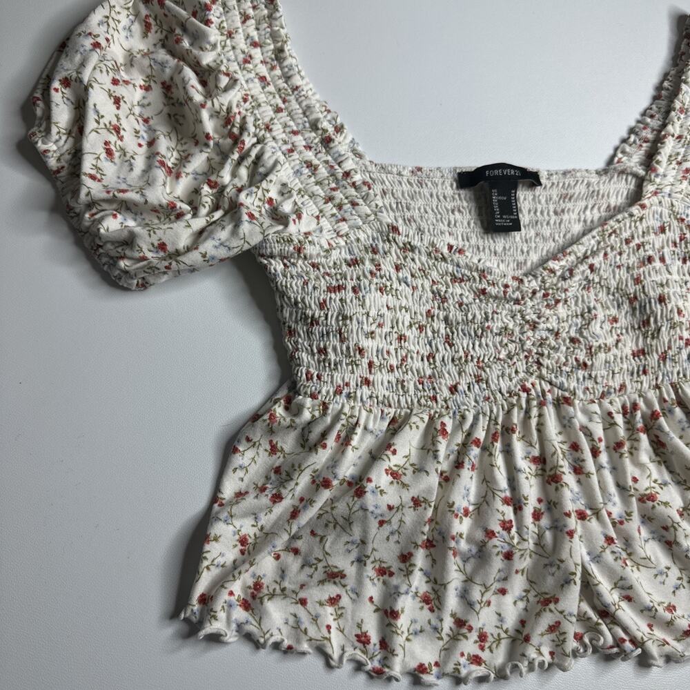 Forever 21 Ditsy Floral Smocked Crop Top Medium Fairycore Bridgerton Aesthetic - Picture 6 of 10